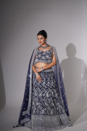 Midnight Elegance Embroidered Lehenga Set